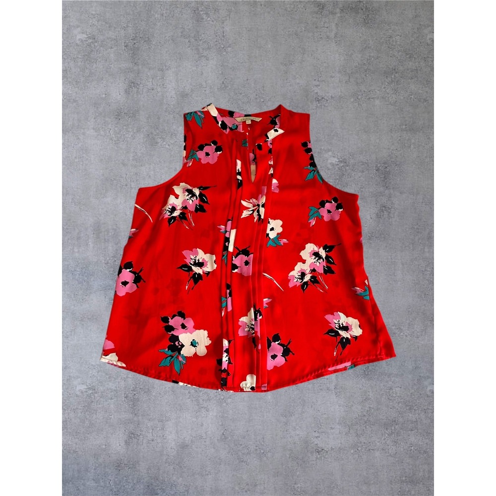 41 Hawthorn Blouse Women XL Red Floral Pintuck Sleeveless SFSHW156 EUC